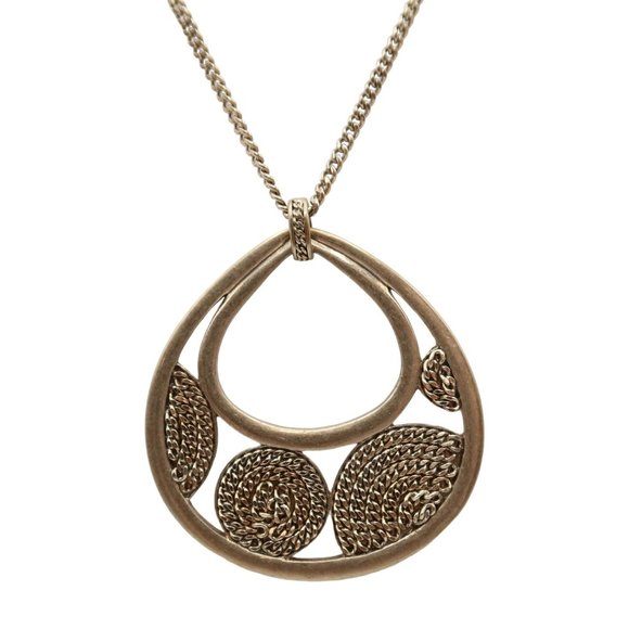 Kenneth Cole Jewelry - KENNETH COLE REACTION Antiqued Gold Tone Tear Drop Pendant Necklace 20" Boho